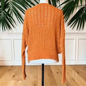 Free People Orange Open Knit Slouchy V-Neck Sweater Boho Oversized (READ) thumbnail 6