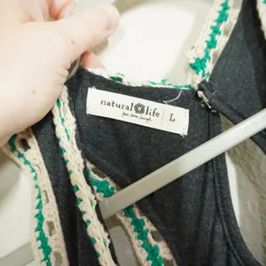 Natural Life Size Large Charcoal Gray Crochet Trim Harem Jumpsuit Lightweight thumbnail 6