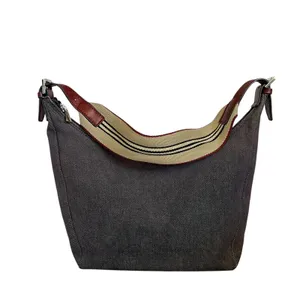 Burberry Vintage Y2K Denim Blue Icon Stripe Leather Strap Hobo Shoulder Bag thumbnail 14