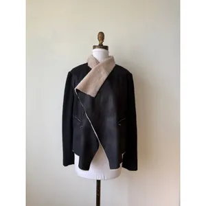 Free People Fate Faux Fur Handkerchief Collar Black Beige Women's Jacket Small thumbnail 4