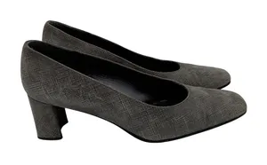 Stuart‎ Weitzman Gray Textured Square Toe Block Heel Pumps Womens 8 AA Narrow thumbnail 1