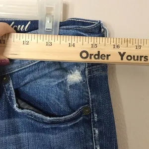 7 for all mankind distressed medium wash bootcut denim long denim jeans size 28‎ thumbnail 6