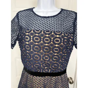 Chelsea28 Navy Lace Sheath Dress Velvet Belt Ruffle Hem Cocktail Wedding Guest‎ thumbnail 4