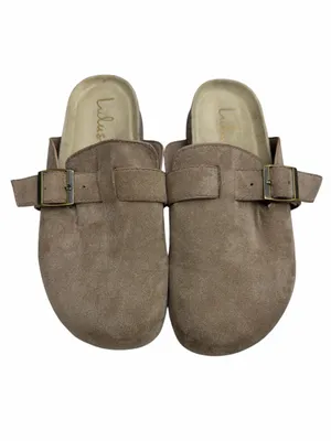 Lulus Pereta Taupe Suede Slip-On Clogs with Buckle thumbnail 2
