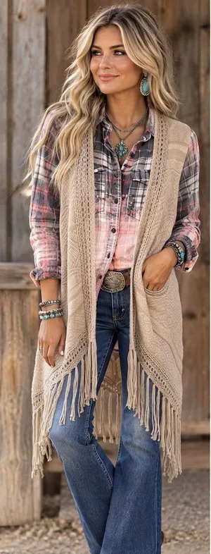 Altar'd State Boho Western Fringe Knit Vest – Size Large thumbnail 1