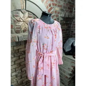 formal dress prom maxi pink floral sheer sleeves pink orange 1970s thumbnail 9