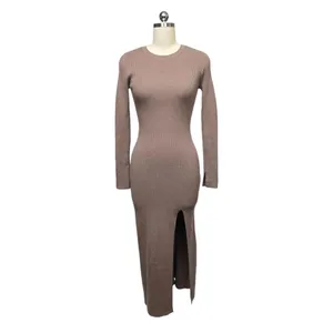 Abercrombie & Fitch Fall Soft A&F Collection Ribbed Maxi Slit Dress XXSP Taupe thumbnail 3