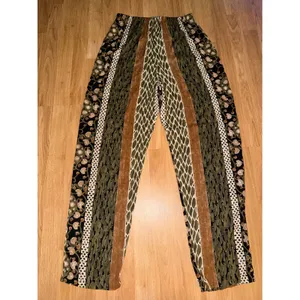 Vintage Mixed Print Wide Leg Pants Olive Green Boho Rayon Large thumbnail 4