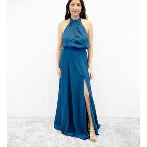 NEW Yumi Kim Womens M High Demand Maxi Dress Ink Blue Halter Top‎ Gown thumbnail 5