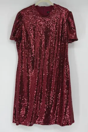 Marina Womens Red Sequin‎ Short Sleeve Shift Cocktail Party Dress Size 14 thumbnail 1