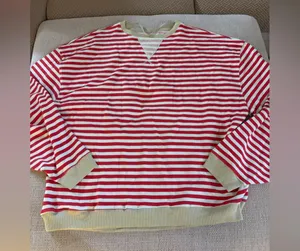 We The Free Free People Classic Striped Oversized Crewneck in Cherry Combo LARGE thumbnail 5