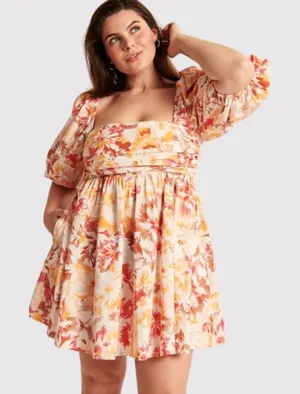 Abercrombie Fitch Womens Dress Peach Ruched Bodice Puff Sleeve Mini A Line Small thumbnail 1
