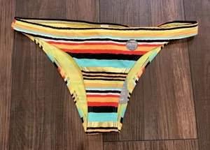 Aerie Striped Metallic Swim Teeny Bikini Bottoms Multicolor Gold Medium NWT thumbnail 1
