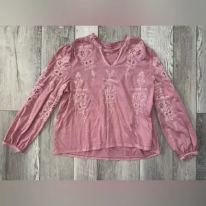 Soft Surroundings Cotton Pink Floral Embroidered Eyelet Babydoll Blouse size XL thumbnail 5