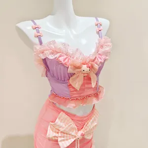 Pink Purple Two-piece Outfit Lace Ruffle thumbnail 4
