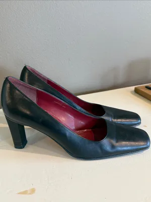 Ralph Lauren LAUREN RL Classic Black Leather Square-Toe Pumps 8AA Preppy Old Money Minimalist thumbnail 13