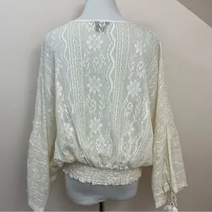 Anthropologie Vineet Bahl Iona Peasant Top Cream Lace Crochet M thumbnail 3