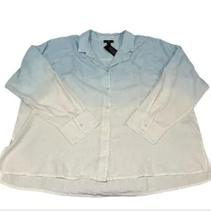 J Jason Wu NWT‎ Blue White Dip Dye Oversized Linen Blend Button Down Shirt XL thumbnail 5