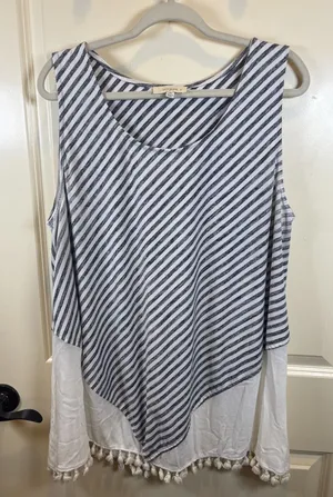 Umgee Sleeveless Stripes Cotton Blend Tunic Women Size‎ 2XL Tank Boho Coastal thumbnail 1
