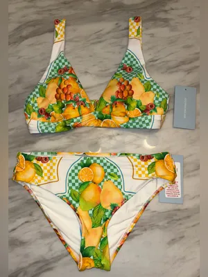 NWT Antonio Melani Fruit Print Bikini Set Checkered Two Piece Swimsuit Small thumbnail 1