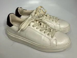 Zara white faux‎ leather sneakers size 37 thumbnail 1