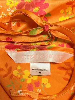 Victoria's Secret Vintage 2001 satin nightie, orange floral print, sz M thumbnail 2