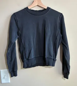 LuDao store Faded Crewneck Sweatshirt S Black Womens Ribbed Cotton Blend thumbnail 1