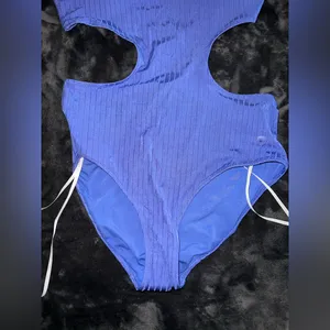 Aerie Ribbed Shine Side Scoop One Piece Swimsuit in Baja Blue Size Large NWT thumbnail 9