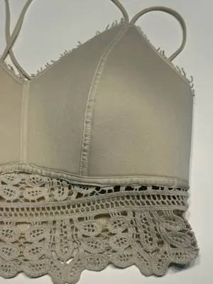 Willow & Root Crochet Full Coverage Bralette Natural Size Large Boho V-Neck thumbnail 8