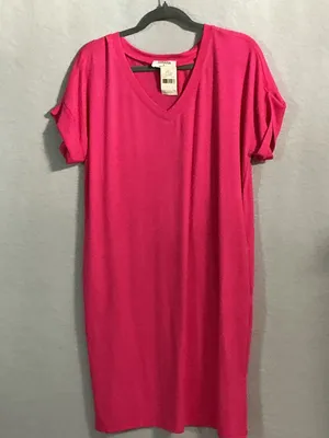 Zenana Hot Pink V-Neck T-Shirt Dress Size L NWT thumbnail 1