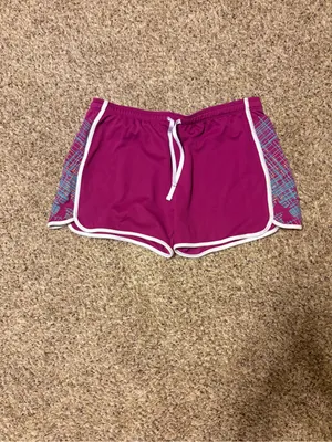 Under Armour Heat Gear Magenta Athletic Shorts with White Trim 💛💚 thumbnail 2