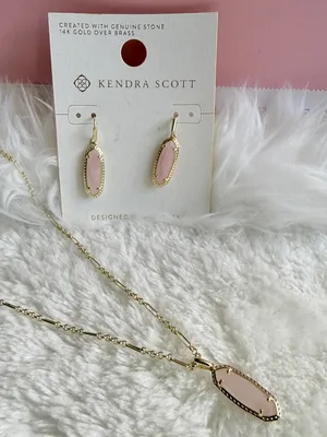 Kendra Scott Eva 14K Gold Over Brass Drop Earrings & Necklace-Rose Quartz thumbnail 6