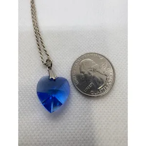 Vintage Blue Faceted Heart Pendant Necklace Silver Tone 16 Inch Rope Chain thumbnail 6