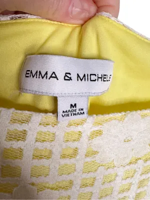 Emma & Michele White Crochet Yellow Underlay Flutter Sleeve Dress Size M thumbnail 3