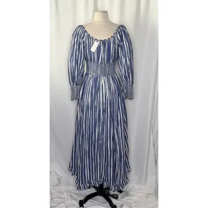 NWT!! By ANTHROPOLOGIE Long Sleeve Sweetheart Midi Dress Blue White Striped XS thumbnail 9