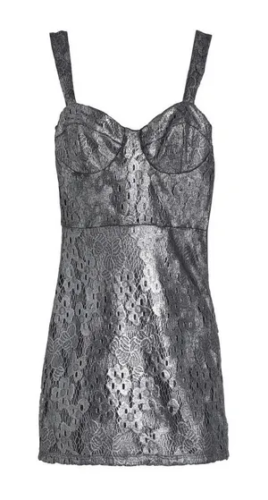Topshop Metallic Silver Lace Mini Dress Sz. 4 NWT thumbnail 1