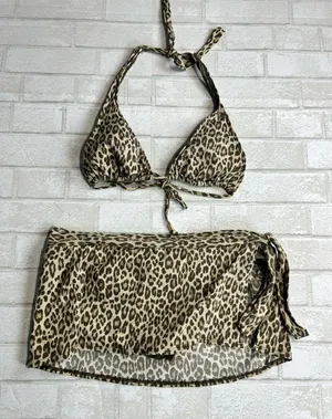 Tommy Bahama Leopard Print Halter Bikini Top and Skirt Swim Set - Size M/L thumbnail 1