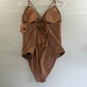 Shade & Shore‎ Women Brown Crochet High Leg Cheeky One Piece Swimsuit Large NEW thumbnail 6