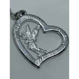 Disney Tinker Bell Heart Jeweled Silver Plated Necklace/Pendant 9"‎ Long thumbnail 2