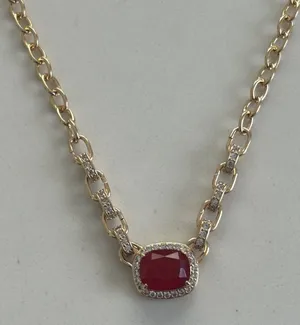 Bomb Party Gold Chain Necklace with Red Gemstone Pendant thumbnail 1