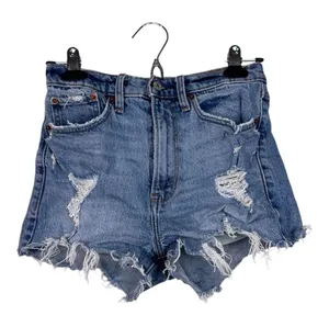 Abercrombie & Fitch Blue High Rise Mom Jeans Shorts Womens 0 Festival Distressed thumbnail 1