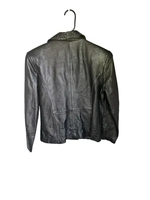 Vintage Style & Co Collection Petite Black Leather Whip stitching Jacket S thumbnail 2
