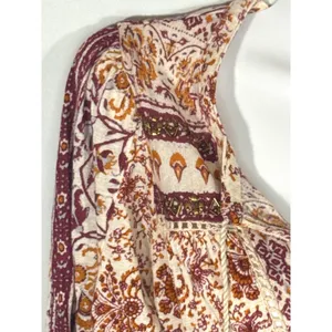 Lucky Brand Womens Boho Floral Paisley Peasant Top Tassel Studded Orange Small‎ thumbnail 5