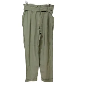 Zara TRF Sage Green Paperbag Waist Tapered Cuffed Pants Small Tie Belt High Rise thumbnail 2