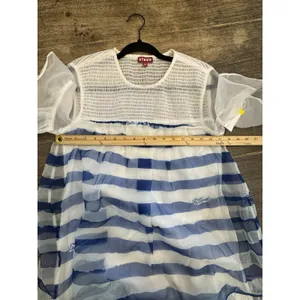STAUD Florence Dress in Painted‎ Stripe Size XS Blue White Ethereal Flaw thumbnail 12