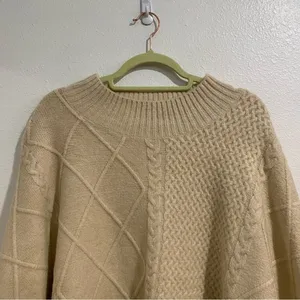 Free People Cream Harbour Stripe Cable knit Poncho Sweater Sz O/S NWT thumbnail 3