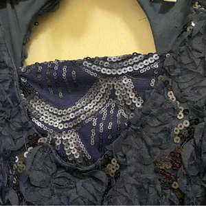 Emerald Sundae Womens Formal Maxi Dress S 32” Navy Blue Lace Sequin Top Pleated thumbnail 4