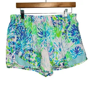Lilly Pulitzer Luxletic Ocean Trail Shorts Blue Green Coral Print Womens Large thumbnail 2