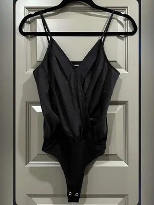 Express Black Satin Surplice Bodysuit thumbnail 2