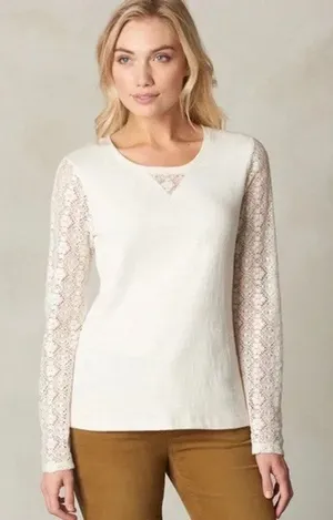 Prana Womens‎ Top Size Small Darla Cream Knit Lace Sleeves Inset Long thumbnail 1